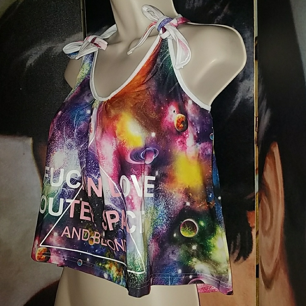 Too Fast F@cking I Love Outer Space and Beyond Tie Dye UFO Galaxy Tied Tank Top - Picture 6 of 8